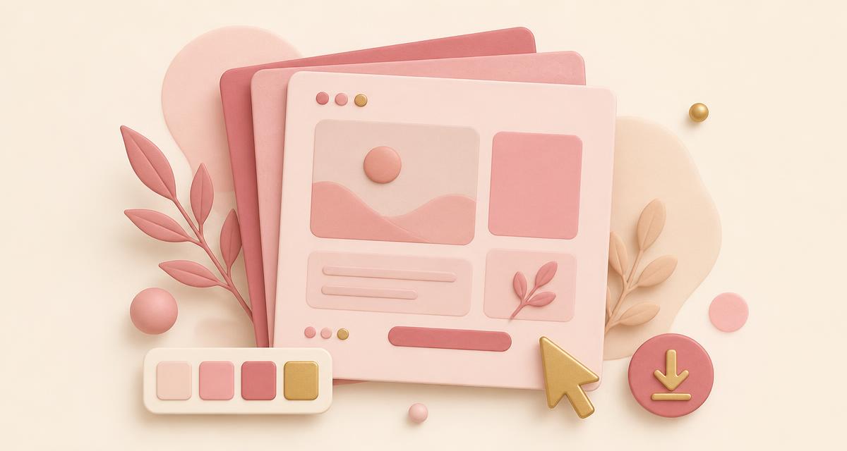 Soft illustration of stacked design template files with a download badge