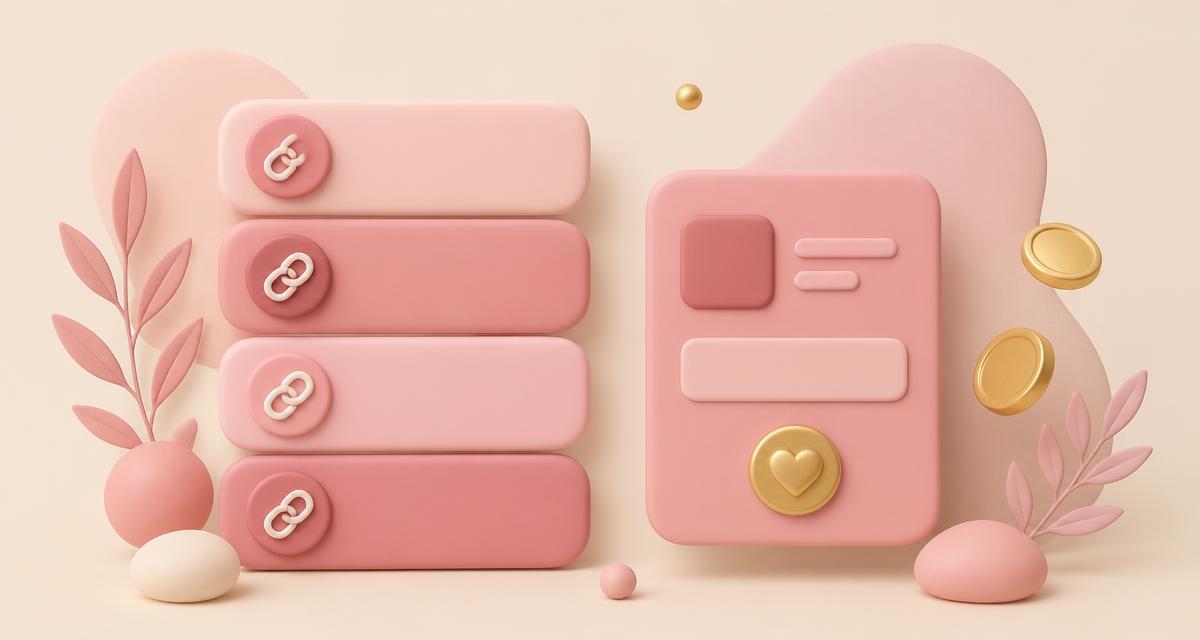 Soft illustration comparing the xoxo.bio and Linktree creator storefronts